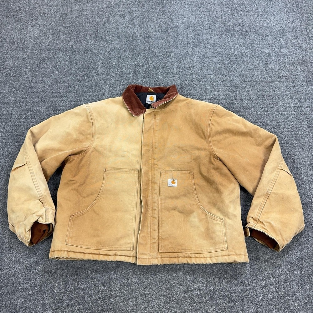 Carhartt Jacket Mens XL Brown‎ Duck Canvas Quilted Full Zip Workwear J002 BRN